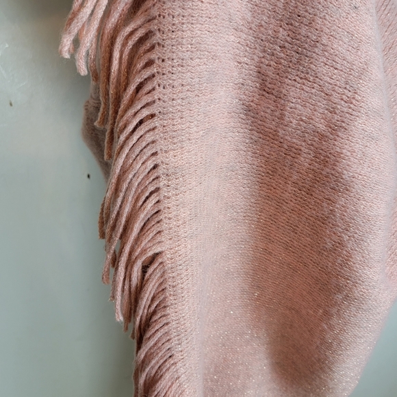 CHICO'S Cozy Stripe Cowl Neck Shimmery Metallic Fringe Poncho NWT OS - Picture 6 of 8